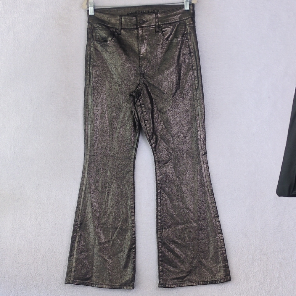 American Eagle Womens‎ Gray Sparkly Flared Pants Size 8 Petite